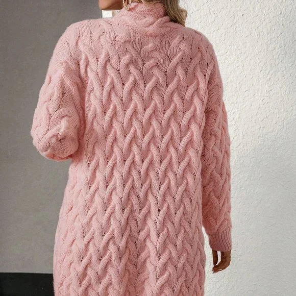 Pink Casual Womens Cable Knit Drop Shoulder Duster Cardigan - Picture 5 of 5
